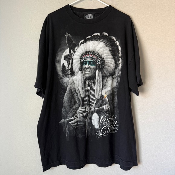 DGA David Gonzales Art Other - DGA David Gonzales Art Native American Chief Wolf Bear Black Graphic T-Shirt 2XL